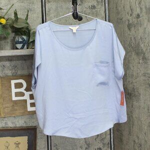 NEW State Of Day Womens Silk Touch Woven Pajama Shirt Top Eventide Blue 2XL